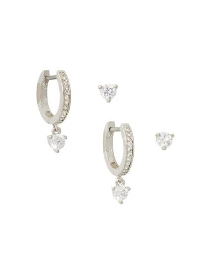 Kate Spade Women's Set Of 2 Silvertone & Cubic Zirconia Stud & Huggie Hoop Earrings Set In Metal