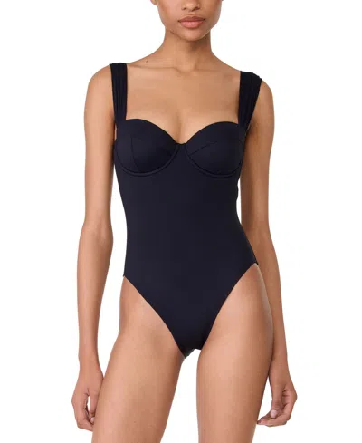 Kate Spade Women's Shirred Strap One-piece Swimsuit In Black
