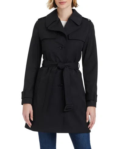 Kate Spade Women S Short Single-breasted Pleated Back Trench Coat In Black