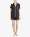 Kate Spade Women's Short Sleeve Modal Knit Notch Short Pajama Set In Black
