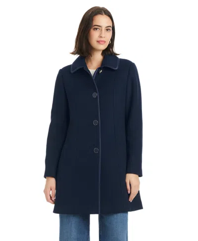 Kate Spade Women's Single Breasted Satin-trimmed Coat In Blue
