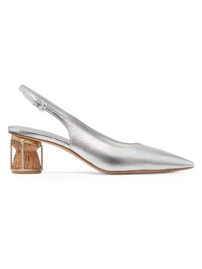Kate Spade Women's Soiree 60mm Metallic Leather Cork-heel Pumps In Silver