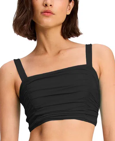Kate Spade Women's Square-neck Shirred Bikini Top In Black