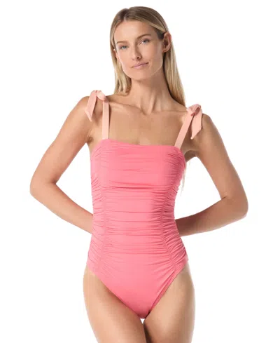 Kate Spade Women's Square-neck Shirred One-piece Swimsuit In Pink