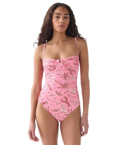 Kate Spade New York Ruched One Piece Swimsuit In Pink