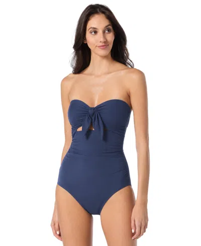 Kate Spade Women's Tie Front Bandeau Cutout One-piece Swimsuit In Blue