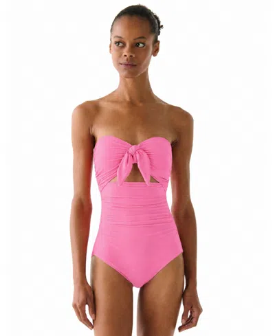 Kate Spade Women's Tie Front Bandeau Cutout One-piece Swimsuit In Pink