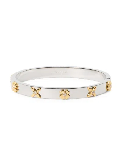 Kate Spade Women's Two-tone & Cubic Zirconia Flower Bangle In Silver Gold