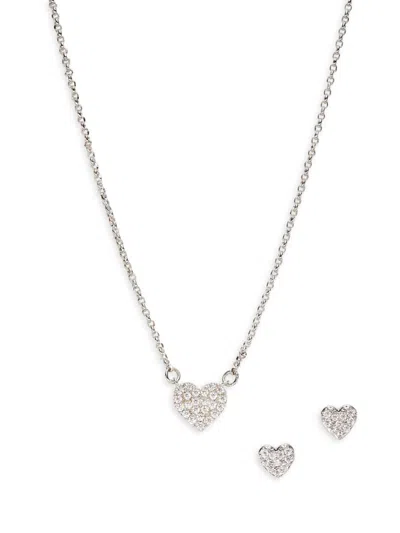 Kate Spade Women's Yours Truly Silvertone & Cubic Zirconia Heart Pendant Necklace & Stud Earrings Set In Metallic