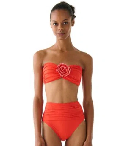 Kate Spade Womens Bandeau Top Ruched High Waist Bikini Bottoms In Goji Berry