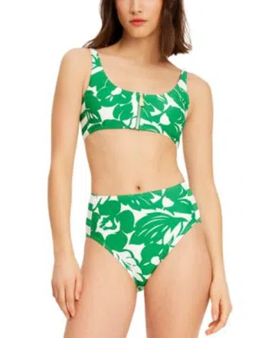 Kate Spade Womens Printed Zip Front Bikini Top High Waist Bikini Bottoms In Forest Green