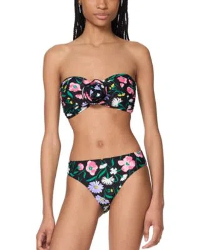 Kate Spade Womens Rosette Trim Bandeau Bikini Top High Cut Bottoms In Black Multi