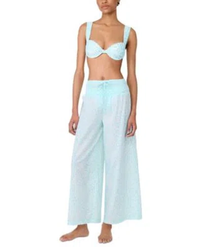 Kate Spade Womens Shirred Strap Bikini Top Cotton Smocked Waist Cover Up Pants In Seaflower