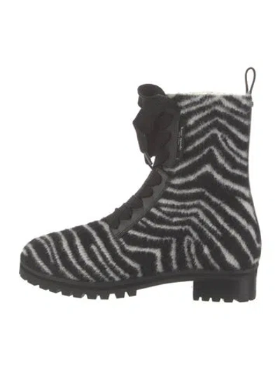 Pre-owned Kate Spade Wool Animal Print Combat Boots In Black