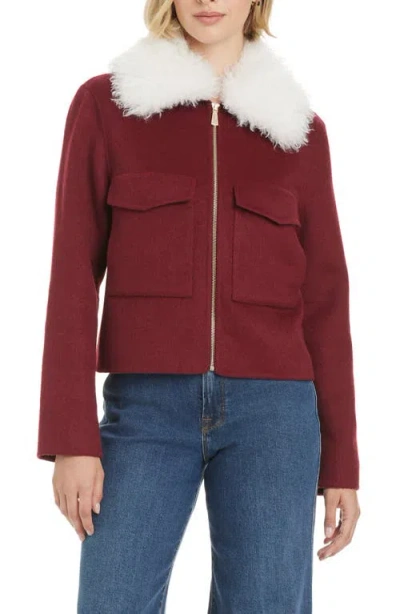 Kate Spade Wool Blend Jacket With Removable Faux Shearling Collar In Red