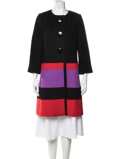 Pre-owned Kate Spade Wool Colorblock Pattern Coat In Black