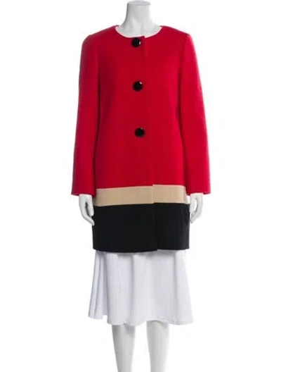 Pre-owned Kate Spade Wool Colorblock Pattern Jacket In Red