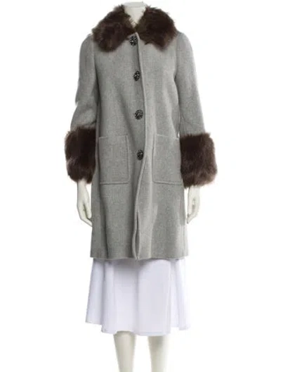 Pre-owned Kate Spade Wool Faux Fur Jacket In Gray