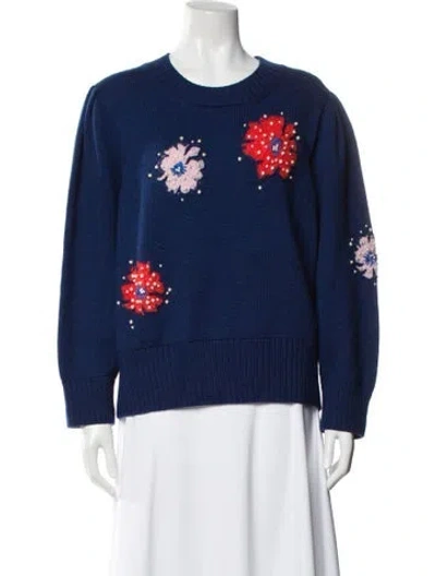 Pre-owned Kate Spade Wool Floral Print Sweater In Blue