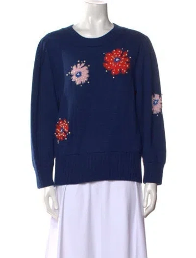 Pre-owned Kate Spade Wool Floral Print Sweater W/ Tags In Blue