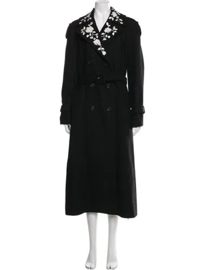 Pre-owned Kate Spade Wool Floral Print Trench Coat In Black