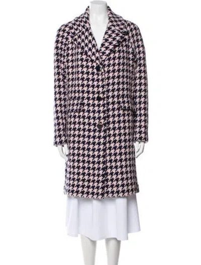 Pre-owned Kate Spade Wool Houndstooth Print Coat In Blue