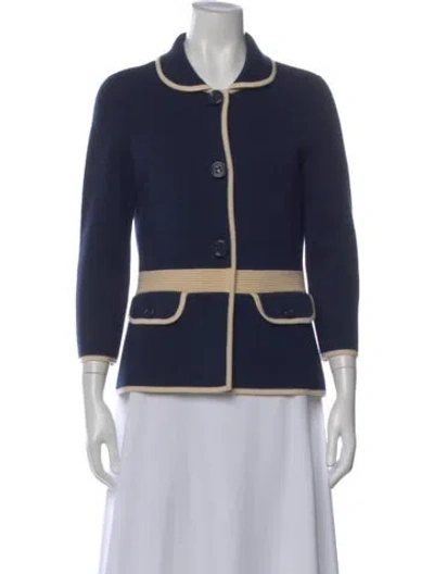 Pre-owned Kate Spade Wool Open Front Sweater In Blue