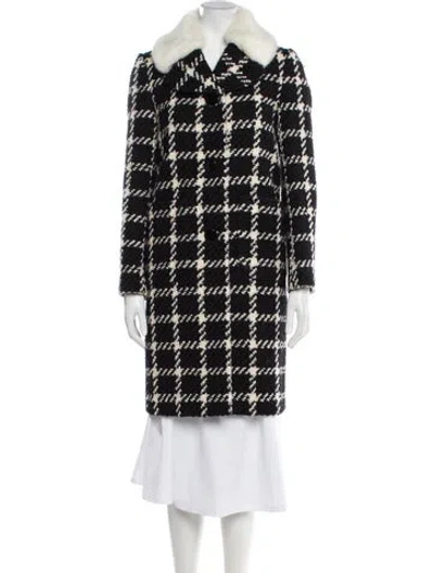Pre-owned Kate Spade Wool Plaid Print Coat In Black
