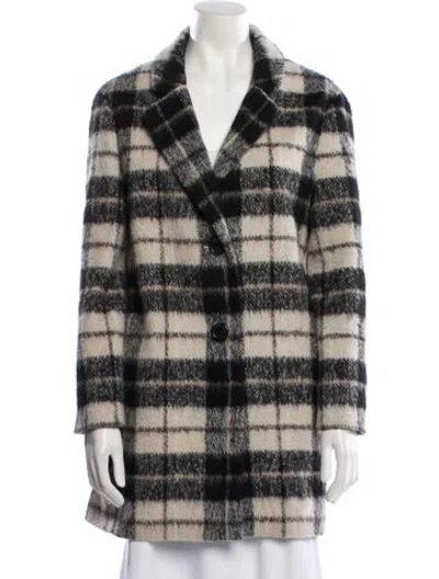 Pre-owned Kate Spade Wool Plaid Print Coat In Black