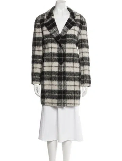 Pre-owned Kate Spade Wool Plaid Print Coat In Black
