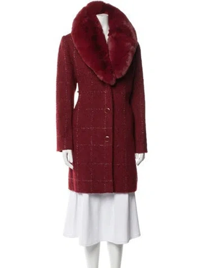 Pre-owned Kate Spade Wool Plaid Print Coat In Burgundy