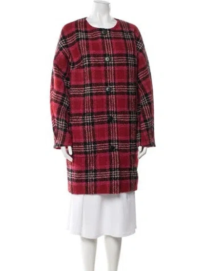 Pre-owned Kate Spade Wool Plaid Print Coat In Red