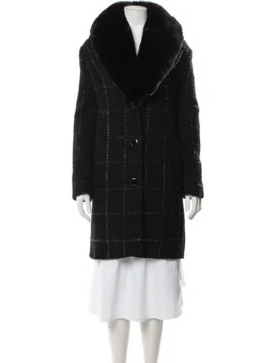 Pre-owned Kate Spade Wool Plaid Print Coat W/ Tags In Black