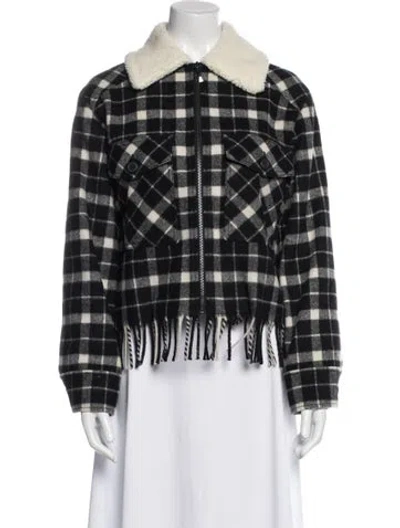 Pre-owned Kate Spade Wool Plaid Print Jacket In Black