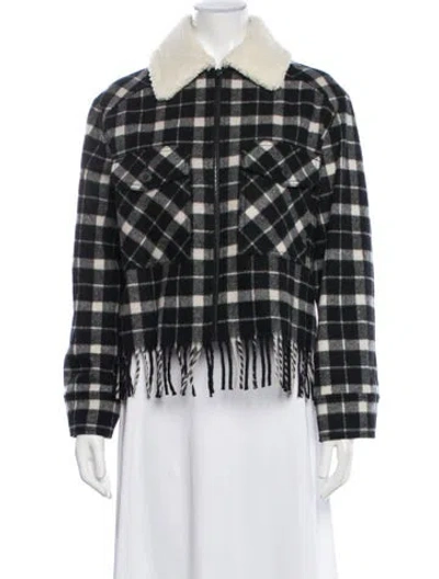 Pre-owned Kate Spade Wool Plaid Print Jacket In Black
