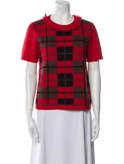 Pre-owned Kate Spade Wool Plaid Print Sweater In Red