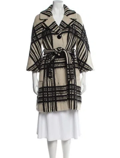 Pre-owned Kate Spade Wool Plaid Print Trench Coat In White