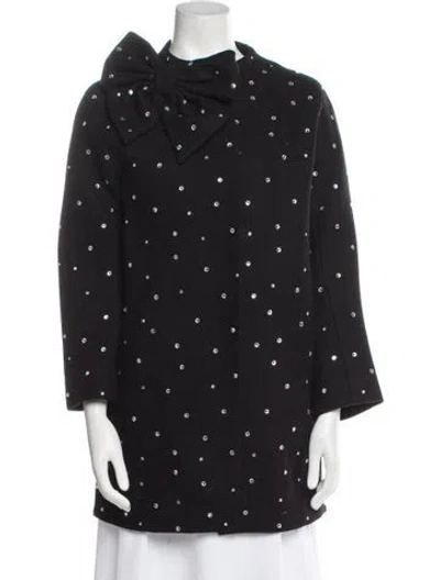 Pre-owned Kate Spade Wool Polka Dot Print Coat In Black