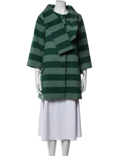 Pre-owned Kate Spade Wool Striped Coat In Green
