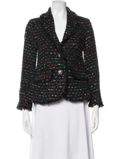 Pre-owned Kate Spade Wool Tweed Pattern Blazer In Black