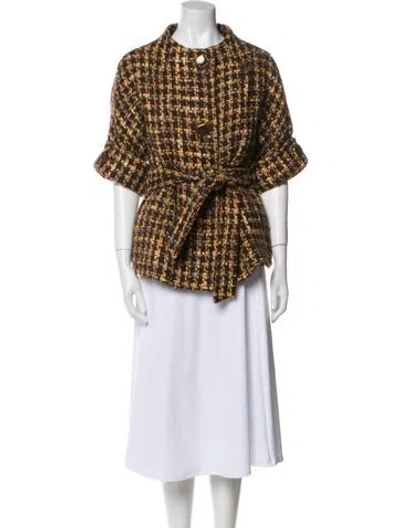 Pre-owned Kate Spade Wool Tweed Pattern Evening Jacket In Brown