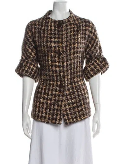 Pre-owned Kate Spade Wool Tweed Pattern Evening Jacket In Brown