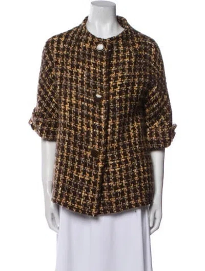 Pre-owned Kate Spade Wool Tweed Pattern Jacket In Brown