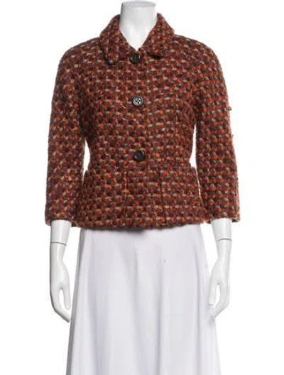 Pre-owned Kate Spade Wool Tweed Pattern Jacket In Orange
