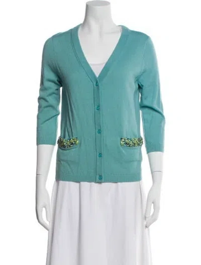 Pre-owned Kate Spade Wool V-neck Sweater In Blue