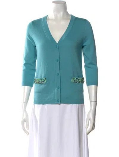 Pre-owned Kate Spade Wool V-neck Sweater In Blue