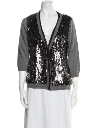 Pre-owned Kate Spade Wool V-neck Sweater In Gray