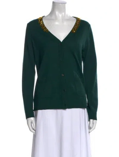 Pre-owned Kate Spade Wool V-neck Sweater In Green