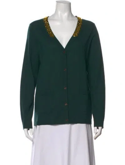 Pre-owned Kate Spade Wool V-neck Sweater In Green