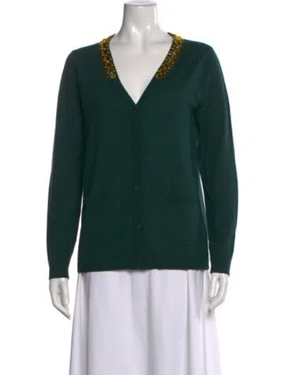 Pre-owned Kate Spade Wool V-neck Sweater In Green